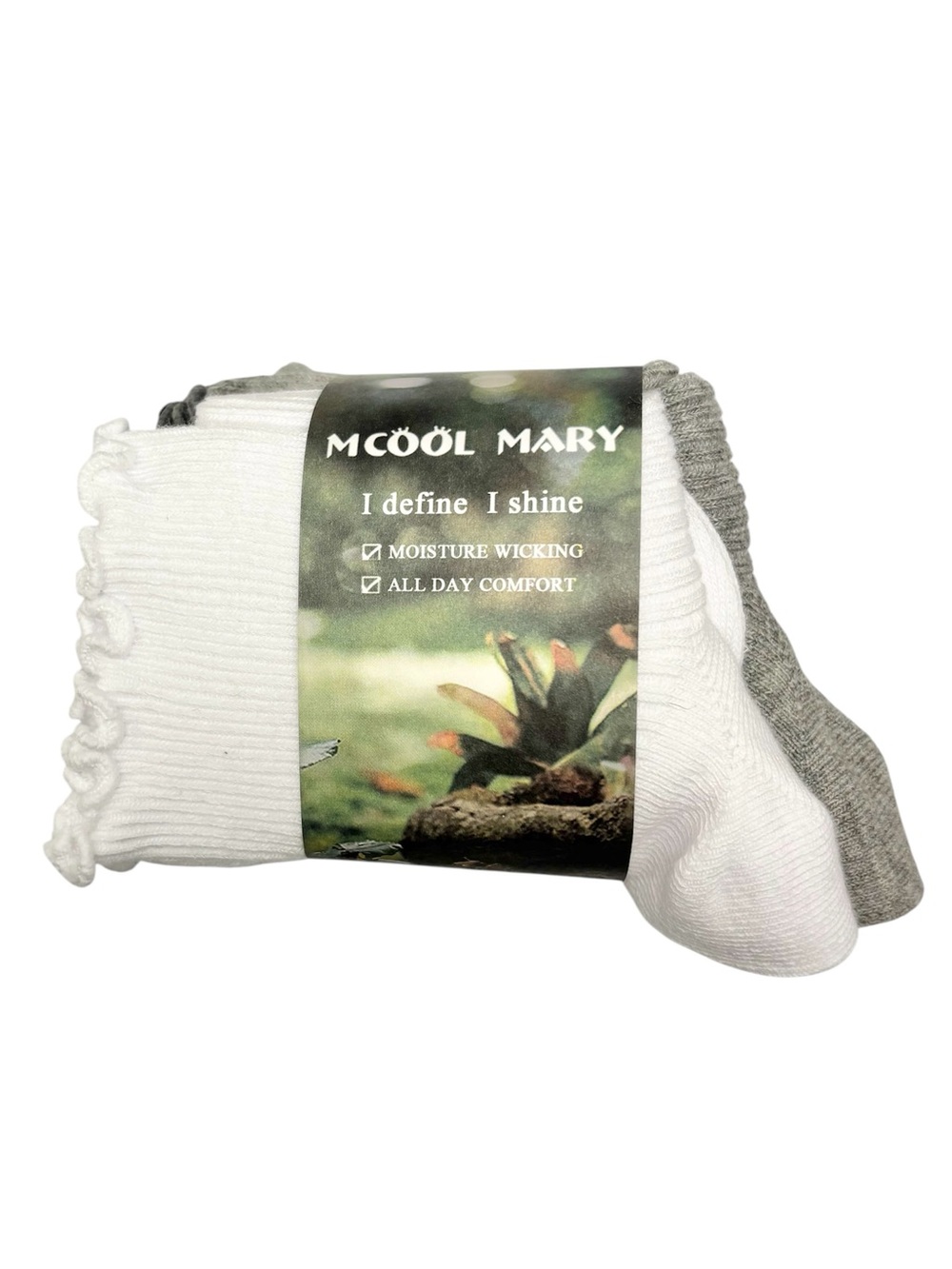 Mcool Mary 3 Pair Ruffle Crew Socks Black Gray White NWT